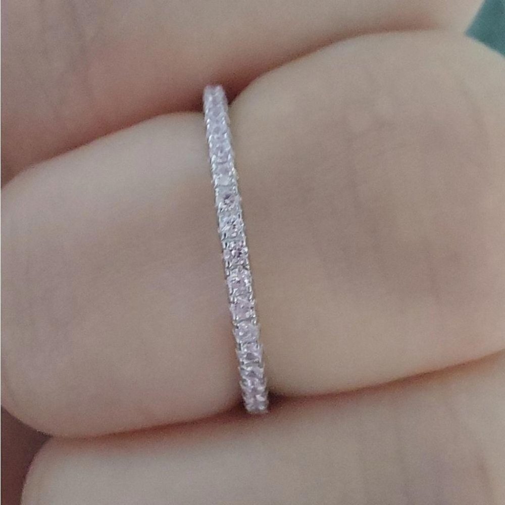 925 Sterling Silver Pink Wedding Band Ring - Picture 3 of 6
